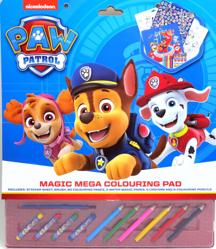 Голям Комплект Пау Патрул, Paw Patrol за Вълшебно Рисуване с 20 Листа за Оцветяване, 3 Страници за Рисуване с Вода, 4 Пастела, 6 Молива, Стикери и Четка A3